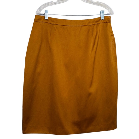 Dei Tre Neiman Marcus NWT Italian Copper Rust Sheen Rayon Lined Pencil Skirt 48